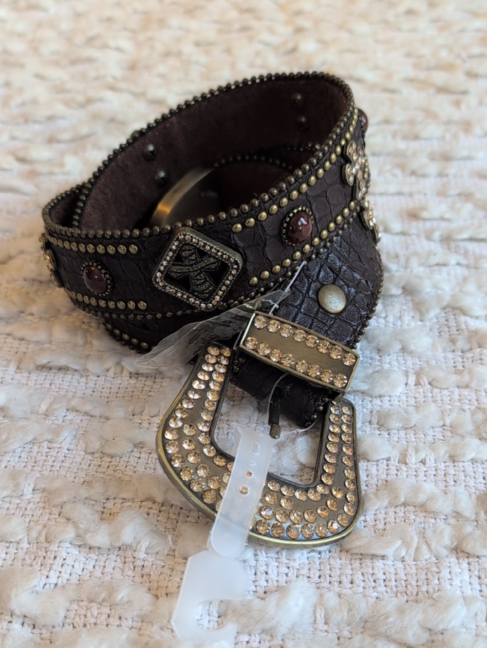 Y2K Cowgirl Mcbling Sparkle Rodeo Western Beaded Cross Studded Statement Belt